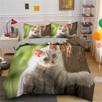 Милые животные кошки собаки лошади 3D цифровая печать комплект постельного белья подходит для спальни пододеяльник наволочки одеяло постельное белье Au Single140x210cm