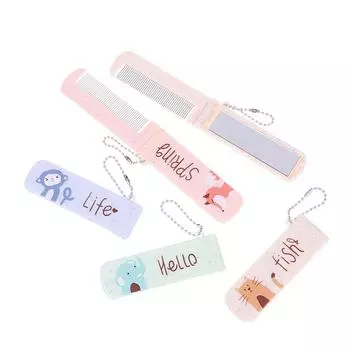 Милые Животные Мультяшная Расческа Простая Парикмахерская Пластиковая Портативная Расческа с Зеркалом Складная 2 в 1 Карманная Щетка для Волос Студенты Random