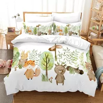 Милые животные мультяшный принт пододеяльник комплект с наволочками 3d классический комплект постельного белья постельное белье Twin Full Queen King Size EU single(135x200cm)