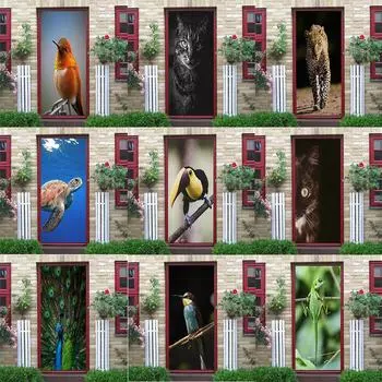 Милые животные, наклейки для украшения дверей, закат, простые абстрактные линии, бамбуковые обои на холодильник для гостиной, домашний декор, художественные наклейки для спальни 40x120cm