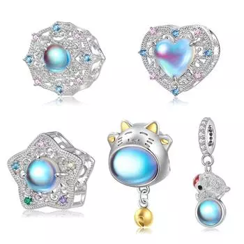 Милые животные объятия серии сердце подвеска оригинальный 925 пробы серебро лунный камень бусина подходит для женщин ювелирные изделия изысканные браслеты с подвесками DIY
