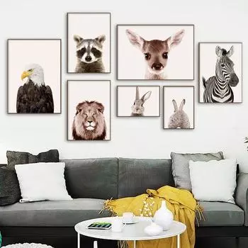 Милые животные, скандинавский лев, жираф, белка, холст, картины, постеры и принты, настенная художественная картина для детей, домашний декор для детской комнаты 21x30cm No Framed