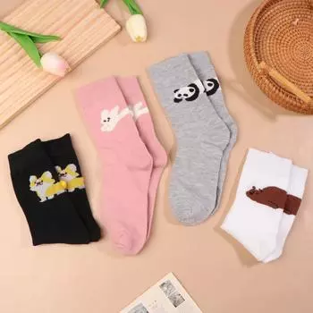Милые животные средние носки супер мягкие носки теплые дышащие впитывающие пот плюшевые носки женские теплые домашние носки для сна подарок серый