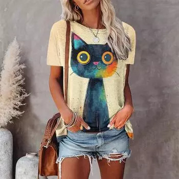 Милые животные женские футболки с круглым вырезом с коротким рукавом свободная одежда больших размеров красочная принтованная повседневная футболка модная уличная одежда топ S