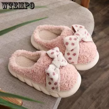 Милые зимние хлопковые тапочки, женские домашние общежития, шерстяные тапочки на толстой подошве на плоской подошве, женские плюшевые теплые повседневные тапочки 36-37 розовый
