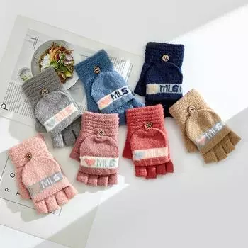 Милые зимние перчатки для женщин зимой, утолщенные, для письма, с откидным верхом, теплые, вязаные, шерстяные, для защиты от холода One Size