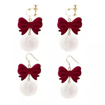 Милые зимние пушистые серьги-шарики - дизайн с красным флокированным бантом, гипоаллергенные, легкие, идея рождественского подарка для женщин, девочек и подростков One Size