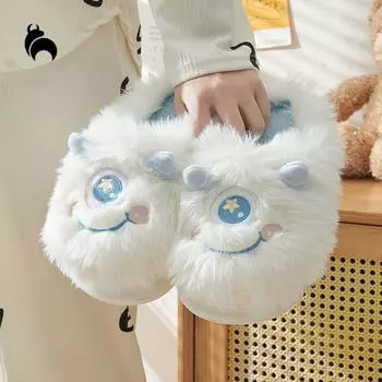 Милые зимние пушистые тапочки для женщин, домашние нескользящие домашние тапочки, теплая зимняя домашняя обувь 36-37 белый