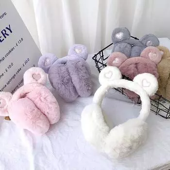 Милые зимние теплые наушники с ушками медведя для девочек, защита ушей, плюшевые толстые мягкие наушники, защита ушей, теплые наушники