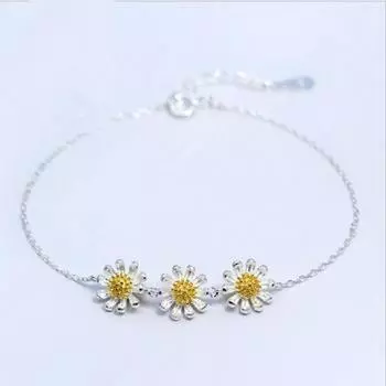 Милые золотые женские серебряные браслеты с ромашками, ювелирные изделия, женские браслеты высшего качества из стерлингового серебра 925 пробы, браслеты для девочек, бижутерия Resizabl