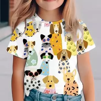 Милые зверюшки 3D-принт Графическая Детская Повседневная Футболка с Круглым Вырезом Модная Одежда для Мальчиков и Девочек 110