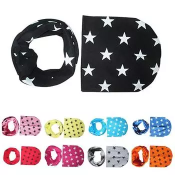 Милые звезды для малышей, осенне-зимняя теплая круглая шапка, шапка + шарф, комплект