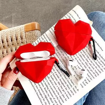 Милый 3D чехол для наушников в форме сердца с любовью для Airpods Pro, чехлы, защитный чехол для Apple Air Pods 1 2 3, силиконовые наушники с крючком airpods 1/2 красный