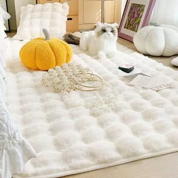 Милый 3D ковер из искусственного меха кролика, плюшевый ковер для спальни, прикроватный коврик, противоскользящий, машинная стирка, украшение для комнаты для девочек, белый, розовый, серый, зеленый 70x90cm