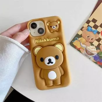 Милый 3D медведь силиконовый чехол для телефона iPhone 16 15 14 13 12 11 Pro Max телескопическая поддержка ударопрочный чехол iPhone 11 коричневый