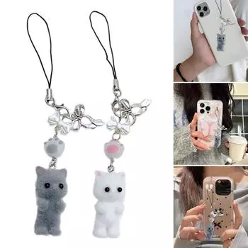 Милый 3D мультяшный кот с бантом брелок для ключей Мягкие резиновые коты брелоки персонализированные подвески брелок аксессуар 1pc белый