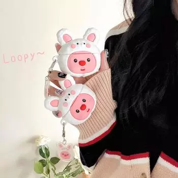 Милый 3D мультяшный кролик бобр чехол с брелком для Airpods Pro 2 чехол, мягкий защитный силиконовый чехол для наушников для девочек/женщин for airpods 1 2