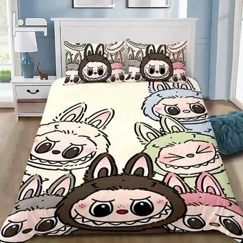 Милый 3D постельный комплект Labu из 2/3 предметов для спальни, Детский подарок, Подростковый, Взрослый, Микрофибра, Двуспальный, Пододеяльник на молнии, Декор комнаты 70x133cm 2pcs