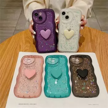 Милый 3D прозрачный блестящий чехол для телефона с сердечком любви для iPhone 11 12 13 14 15 Pro Max X XR XS Max 7 8Plus, защитный чехол из мягкого ТПУ For iPhone X