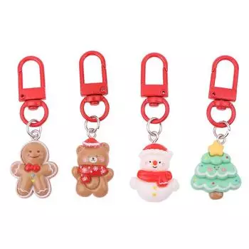 Милый 3D рождественский брелок из смолы с изображением мультяшного снеговика Санта-Клауса, пряничного человечка, колокольчика, брелок для ключей, сумочки для автомобиля