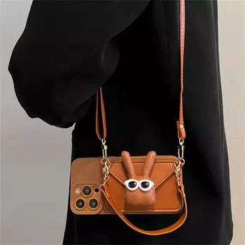 Милый 3D солнцезащитные очки кролик карта кроссбоди ожерелье ремешок чехол для iPhone 16 15 14 13 12 11 Pro Max 7 8 14 15 Plus X XR XS Max чехол for iphone 7 8 коричневый