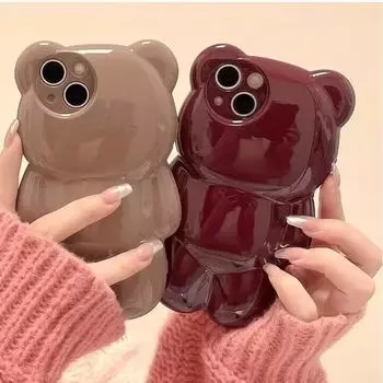 Милый 3D жидкий силиконовый чехол для телефона с медведем для iPhone15 14 13 Pro Max 11 12 XR XS X 14Max противоударный чехол For iphone 15Plus красный