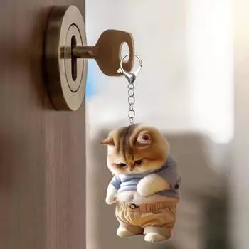 Милый акриловый брелок в виде толстого кота — очаровательный дизайн в виде животного с застежкой-кольцом, идеальный подарок для любителей кошек