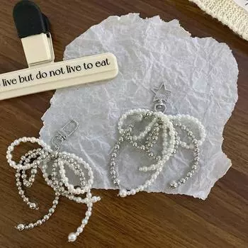 Милый элегантный искусственный жемчуг серебряный бисерный бант брелок в форме сердца кулон рюкзак украшения аксессуары подарки