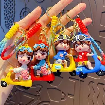 Милый электрический велосипед мальчик девочка брелок сумка кулон милый кукла мультфильм автомобиль брелок пара сумка ключ подарок 2