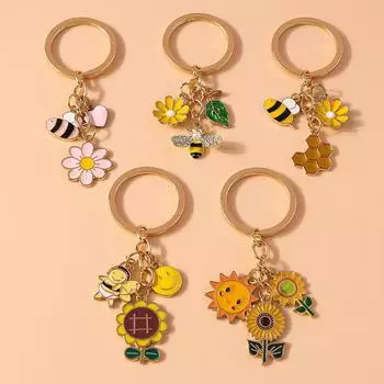 Милый эмалированный цветок пчела брелок животные брелоки подвески для женщин девочек сумочки аксессуары DIY ювелирные изделия подарки