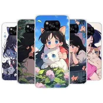 Милый аниме Ins Girls Animal Cat чехол для телефона для Xiaomi Poco X3 Nfc X4 Gt X5 Pro M5S M4 M3 M2 F5 F4 F3 F2 F1 Mi Note 10 Fundas She Xiaomi Poco X3