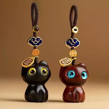 Милый аниме-кошачий брелок для женщин и мужчин, цепочка для мобильного телефона, сумка, деревянная подвеска, индивидуальные креативные ювелирные аксессуары