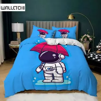 Милый астронавт пододеяльник комплект полиэстер одеяло покрывало King Full Queen Size комплект постельного белья с наволочкой для детей мальчиков девочек EU single(135x200cm)