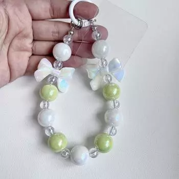 Милый бант из бисера, красочный милый телефонный браслет для женщин, аксессуары для телефонов, шнурок-цепочка против потери зелёный