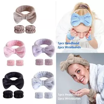 Милый бант на голову и браслет в комплекте, косметический браслет на голову, дамский спа-браслет для умывания лица, косметический браслет, браслет для ухода за кожей розовый