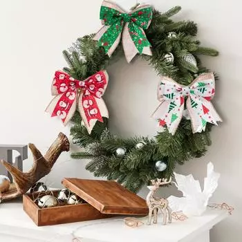 Милый бант с рождественским принтом, легкое декоративное украшение для стены двери и елки As Shown