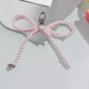 Милый бант телефон кулон цепочка жемчужный ремешок с подвесками телефон аксессуары сумка для камеры брелок ювелирные изделия подарок украшение светло-розовый