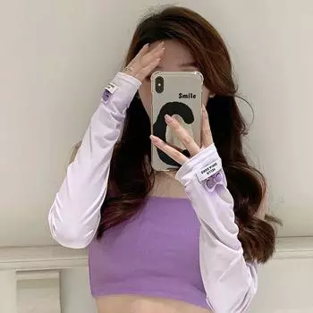 Милый бант, защита от солнца, нарукавник для женщин, летний, длинный, для вождения, защита от солнца, УФ-излучения, дышащий, защита рук, ледяной рукав фиолетовый