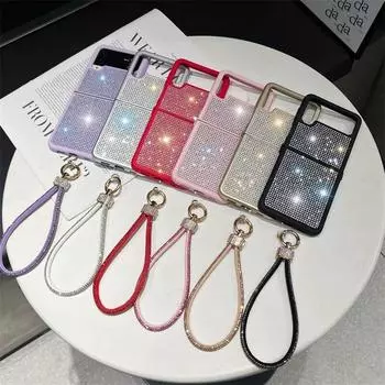 Милый блестящий чехол для телефона с бриллиантами для Samsung Galaxy Z Flip 5 4 3 Z Flip4 Flip5 Flip3 5G Z Fold 5 4 3, чехол с чехлом на веревочном ремешке smasung Z fold 3 белый