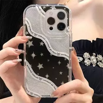 Милый блестящий чехол для телефона со звездами для iPhone 14 Pro, чехол для iPhone 13 12 11 15 Pro Max XS XR X 7 8 15 Plus SE, задняя крышка с ремешком-цепочкой For iPhone 11Pro Max