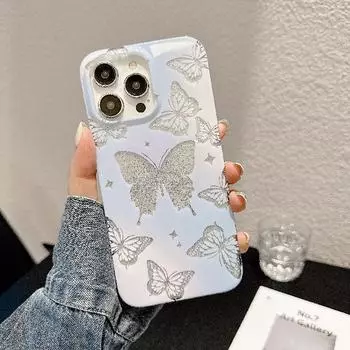 Милый блестящий прозрачный чехол для телефона с бабочкой для iPhone 14 Pro Max 11 12 13Pro Max, роскошный защитный чехол для объектива, мягкая задняя крышка IMD For iPhone 12 Pro