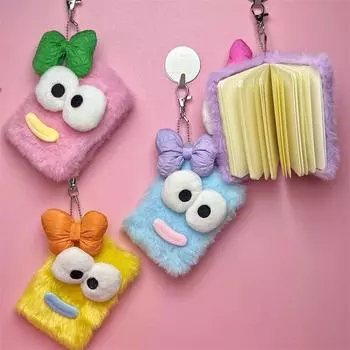 Милый блокнот с большими глазами, забавный блокнот с бантом и сосисочным ртом, плюшевый блокнот, креативный блокнот для переноски