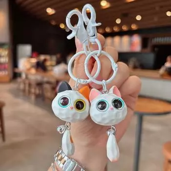 Милый большой глаз кошачья голова брелок изысканный анти-потеря подвеска кошачья голова креативный высококачественный 3D мультфильм брелок пара