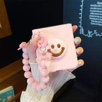 Милый браслет с 3d лицом и бусинами, чехол для телефона для Samsung Galaxy Z Flip 4 3, жесткий чехол из ПК, матовая задняя крышка, ремешок через плечо For Galaxy Z Flip 3