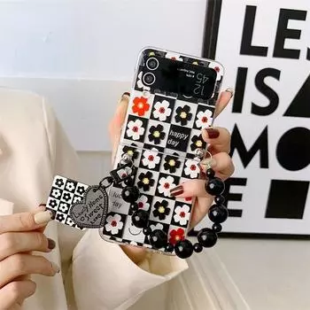 Милый браслет с цветком ромашки, ремешок на запястье, чехол для телефона для Samsung Galaxy Z Flip 3 4, прозрачный чехол с цветком для Z Flip3 Flip4 Funda For-Galaxy Z Flip 4