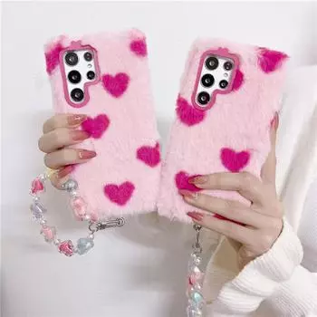 Милый браслет с сердечком и ремешком, плюшевый чехол для телефона Samsung S23 S22 S21 Ultra A73 A53 A33 A23 A13 A14 A24 A34 A54 S10 S9 S8 Plus/Redmi Note 12 11 10s iphone 6 6s розы красного