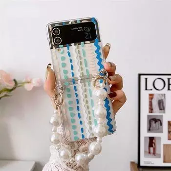 Милый браслет с жемчугом, чехол с ремешком для телефона Samsung Galaxy Z Flip 3 4, прозрачный чехол с геометрическим узором для Z Flip4 Flip3 Funda For-Galaxy Z Flip 3
