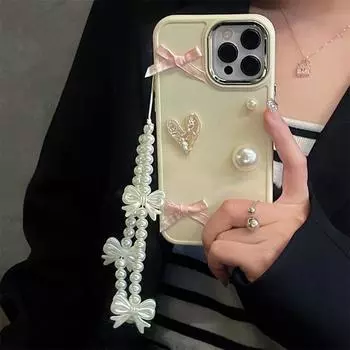 Милый браслет с жемчужным сердцем и бантом, однотонный цветной чехол для Iphone 14 13 12 11 Pro Max X Xs Xr, защитный мягкий чехол для линз For iPhone X