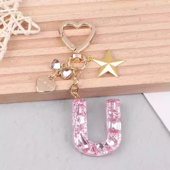Милый брелок для ключей с буквами A-Z, буквами Love Heart, Star, розовый для женщин и девочек, сумка, чашка, кулон, брелок, аксессуары