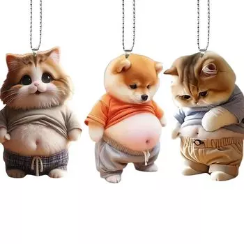 Милый брелок для ключей с кошкой и собакой, украшение для зеркала заднего вида автомобиля, автомобильная подвеска, Деб Собака Кошка